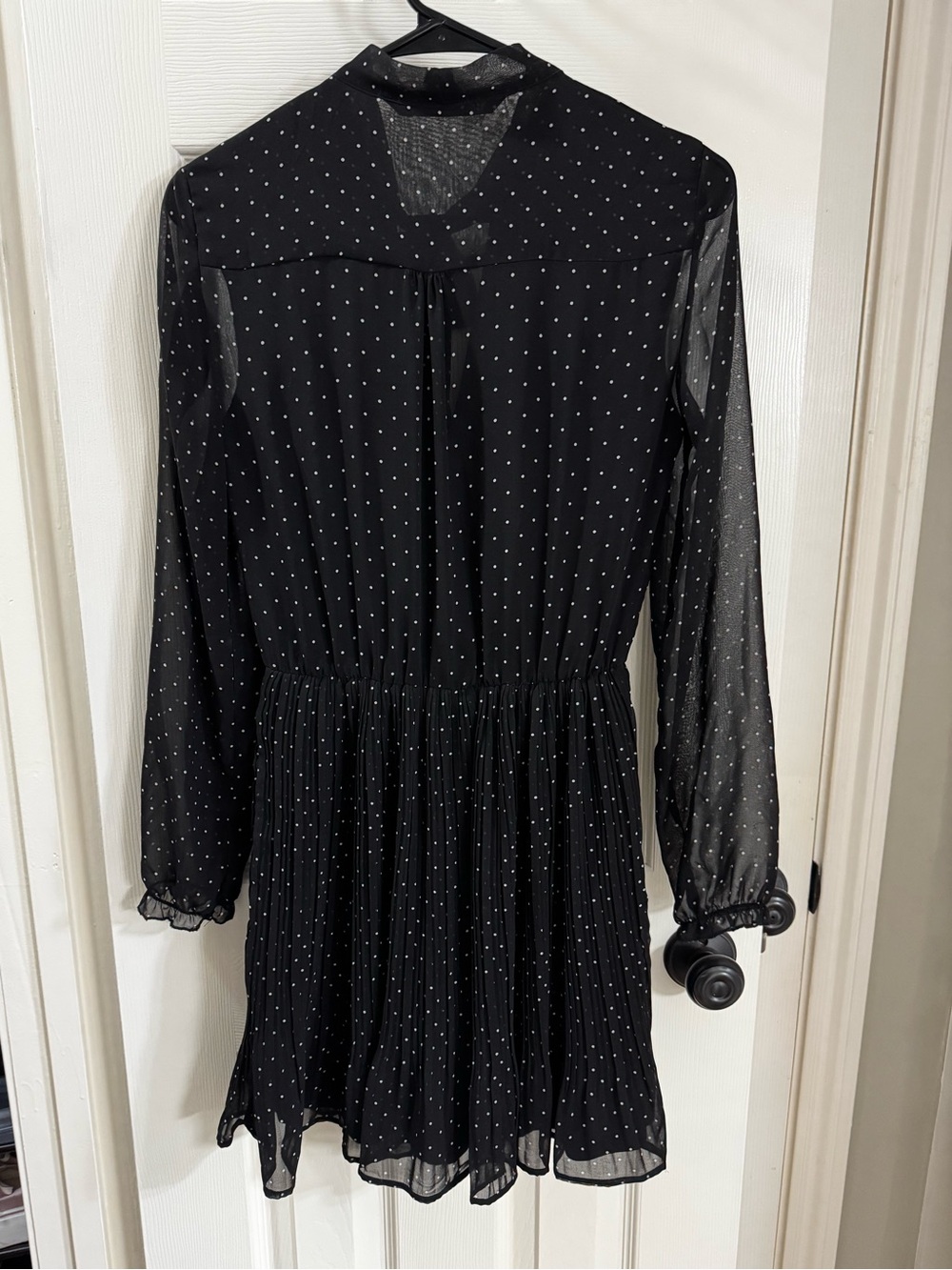 Zara Black Polka Dot Tie-Neck Long Sleeve Dress - Picture 3 of 3